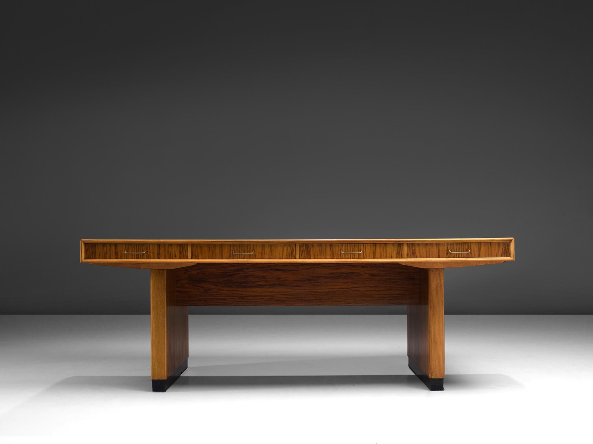 Mid-Century Modern Tambour Desk with Rosewood and Walnut