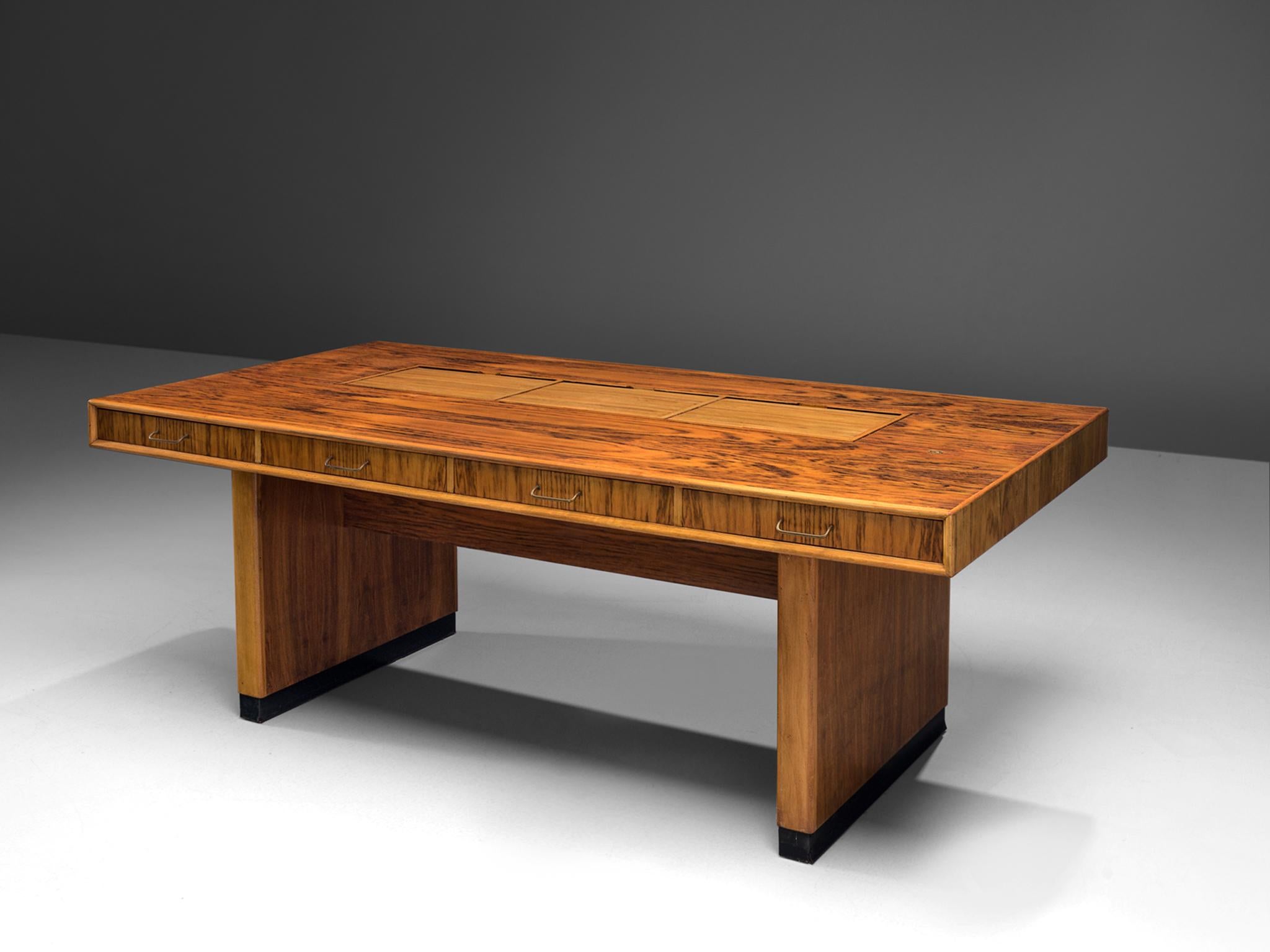 Dutch Tambour Desk with Rosewood and Walnut