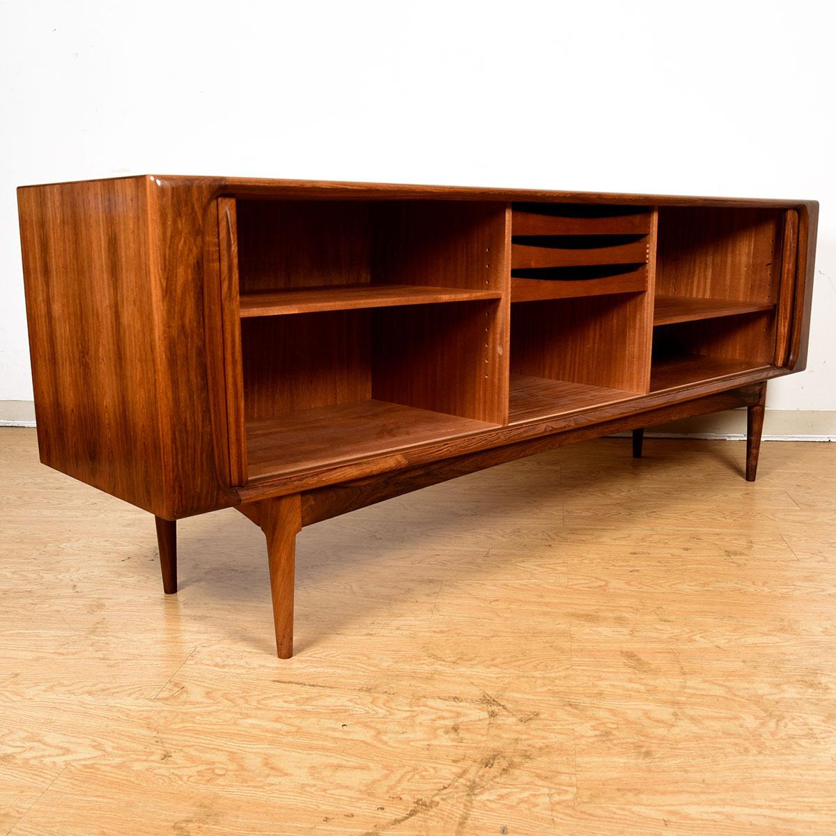 20th Century Tambour Door Credenza in Danish Modern Rosewood with Finished Backside
