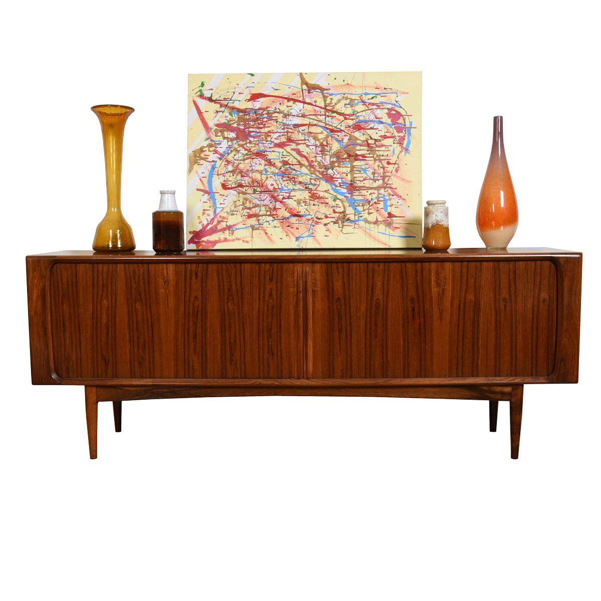Tambour Door Credenza in Danish Modern Rosewood with Finished Backside 1