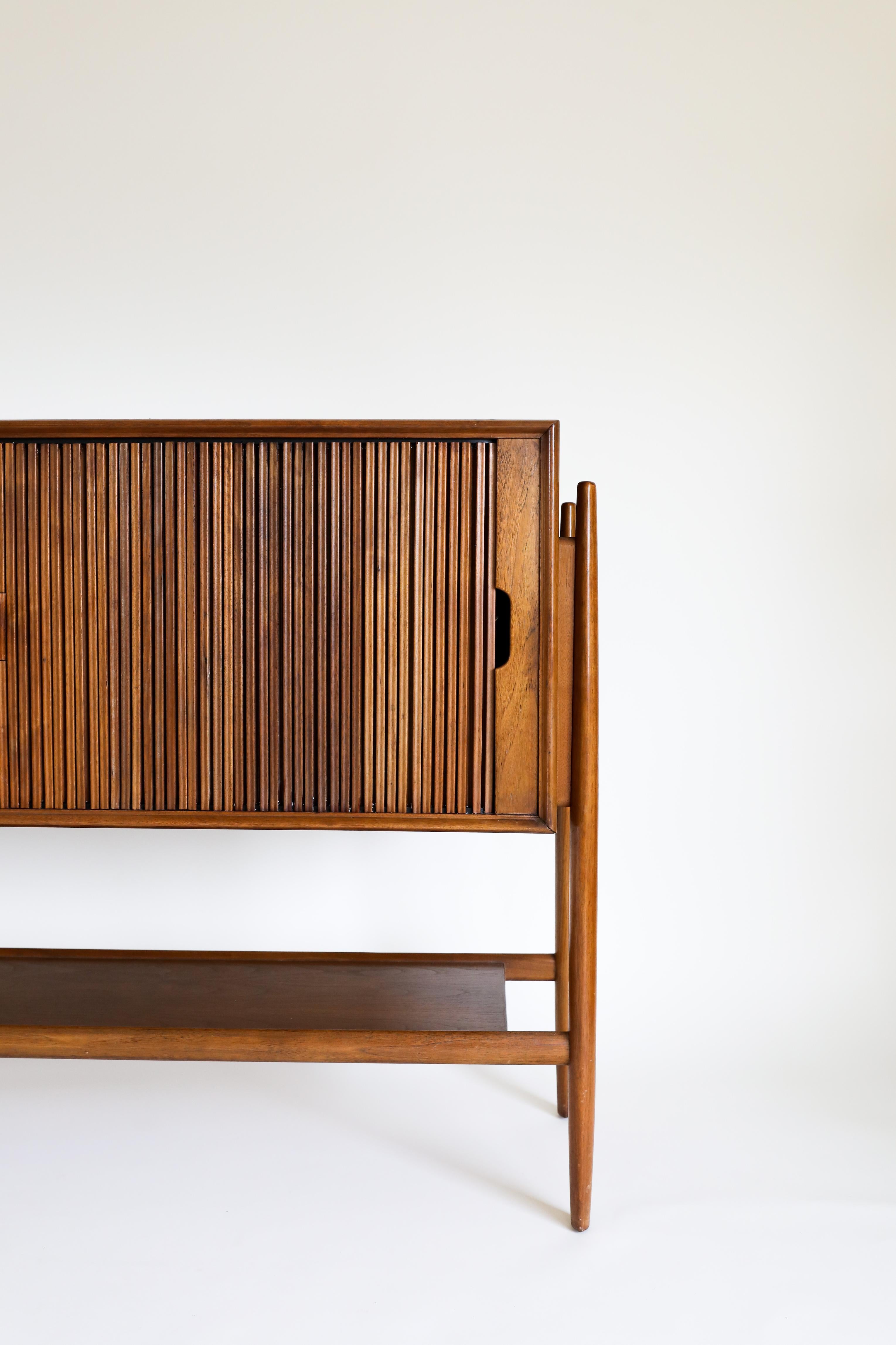 Mid-Century Modern Tambour Door Parallel Credenza for Drexel by Barney Flagg
