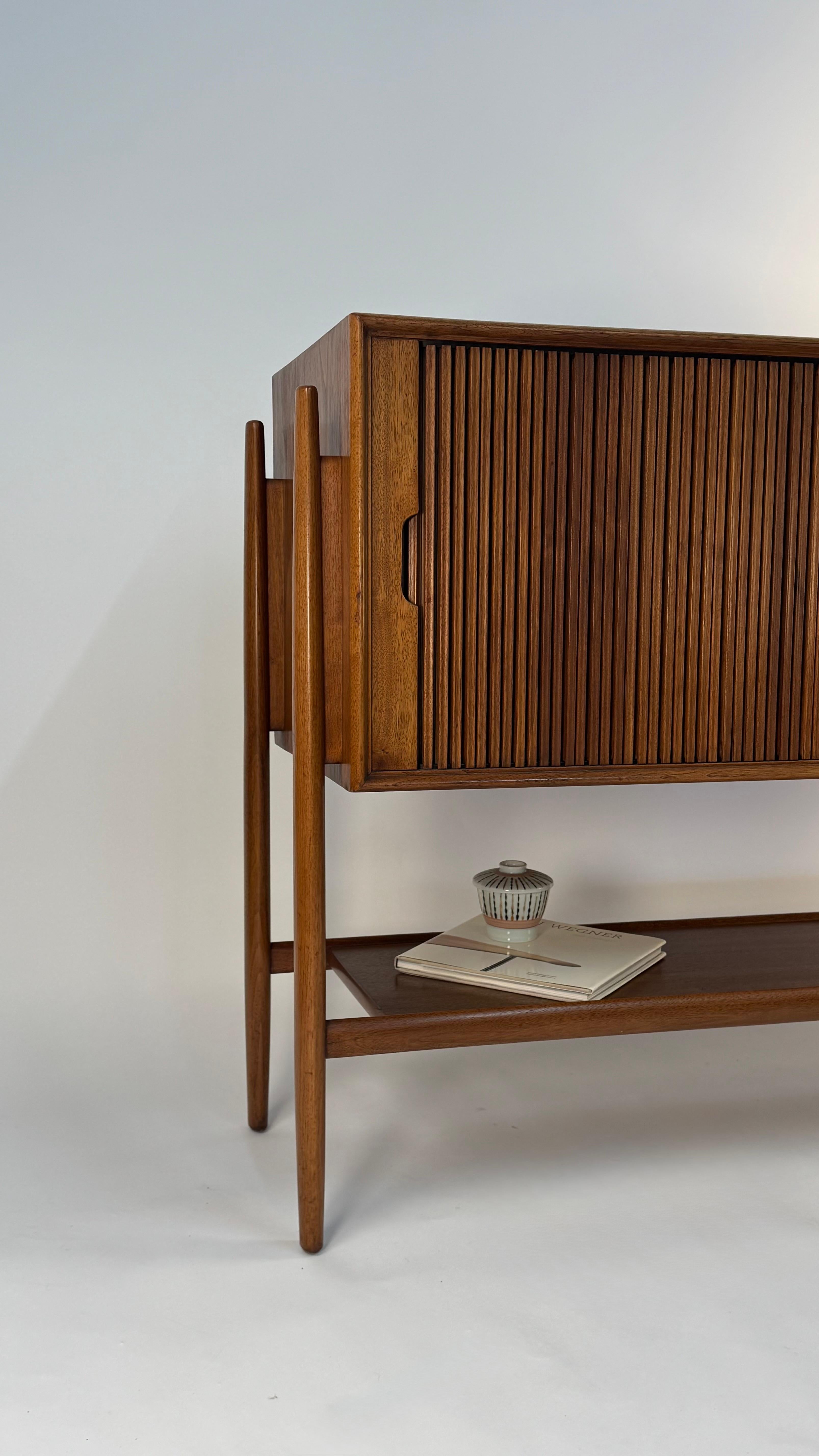 Walnut Tambour Door Parallel Credenza for Drexel by Barney Flagg For Sale