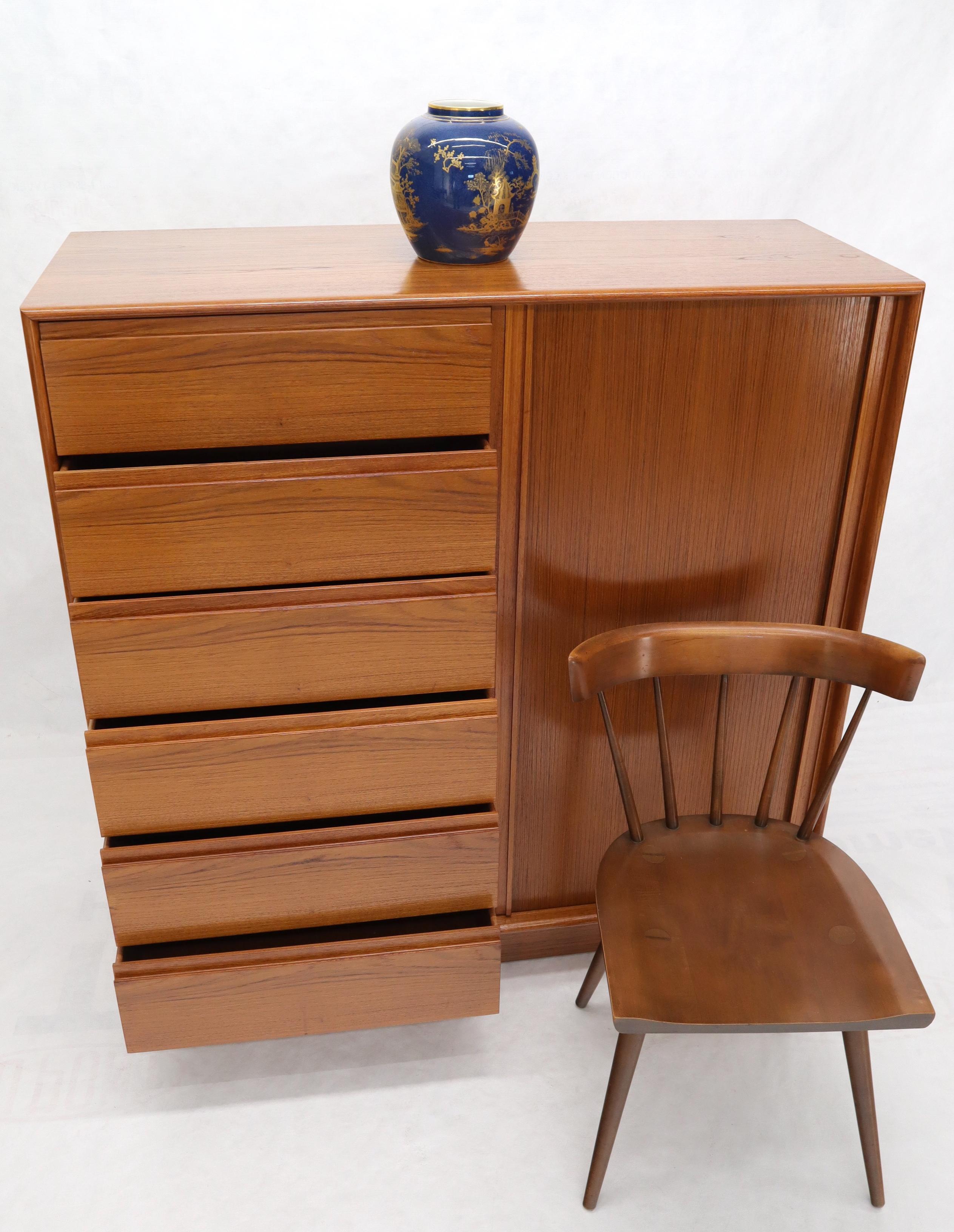 Mid-Century Modern Tambour Door Side by Side 13 Drawers Large Teak Gentleman Chest Dresser Cabinet For Sale