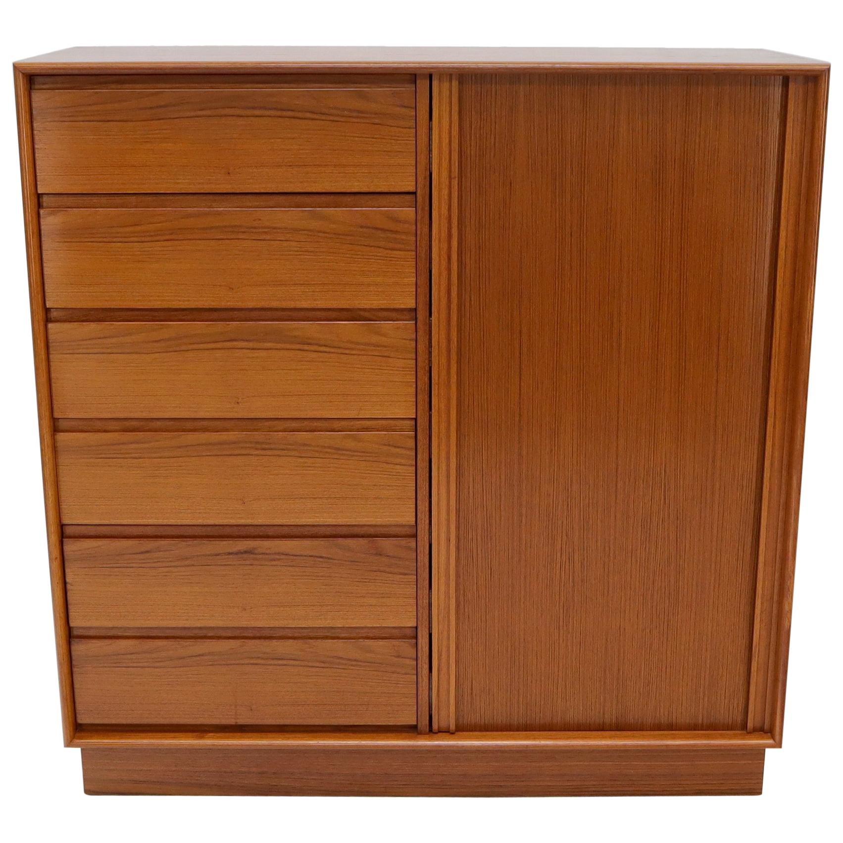 Tambour Door Side by Side 13 Drawers Large Teak Gentleman Chest Dresser Cabinet For Sale