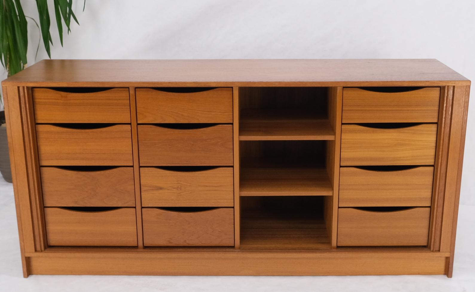 Tambour Doors 12 Deep Drawers 3 Shelves Danish Teak Mid-Century Modern Credenza For Sale 2