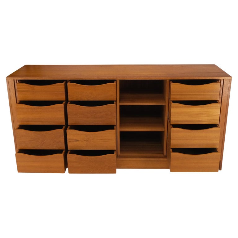 Tambour Doors 12 Deep Drawers 3 Shelves Danish Teak MidCentury Modern