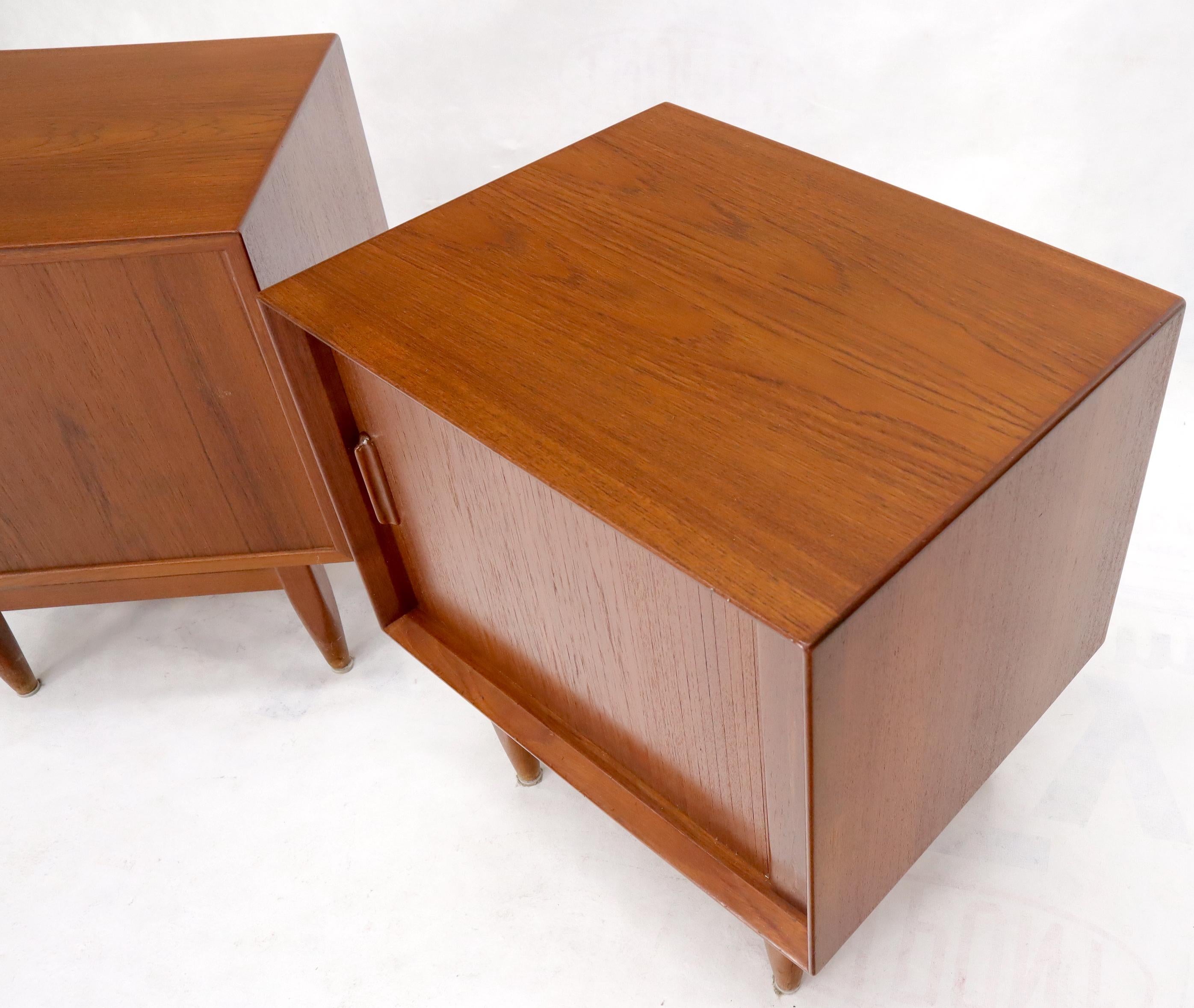 Tambour Doors Danish Mid-Century Modern Teak End Tables Nightstands 2