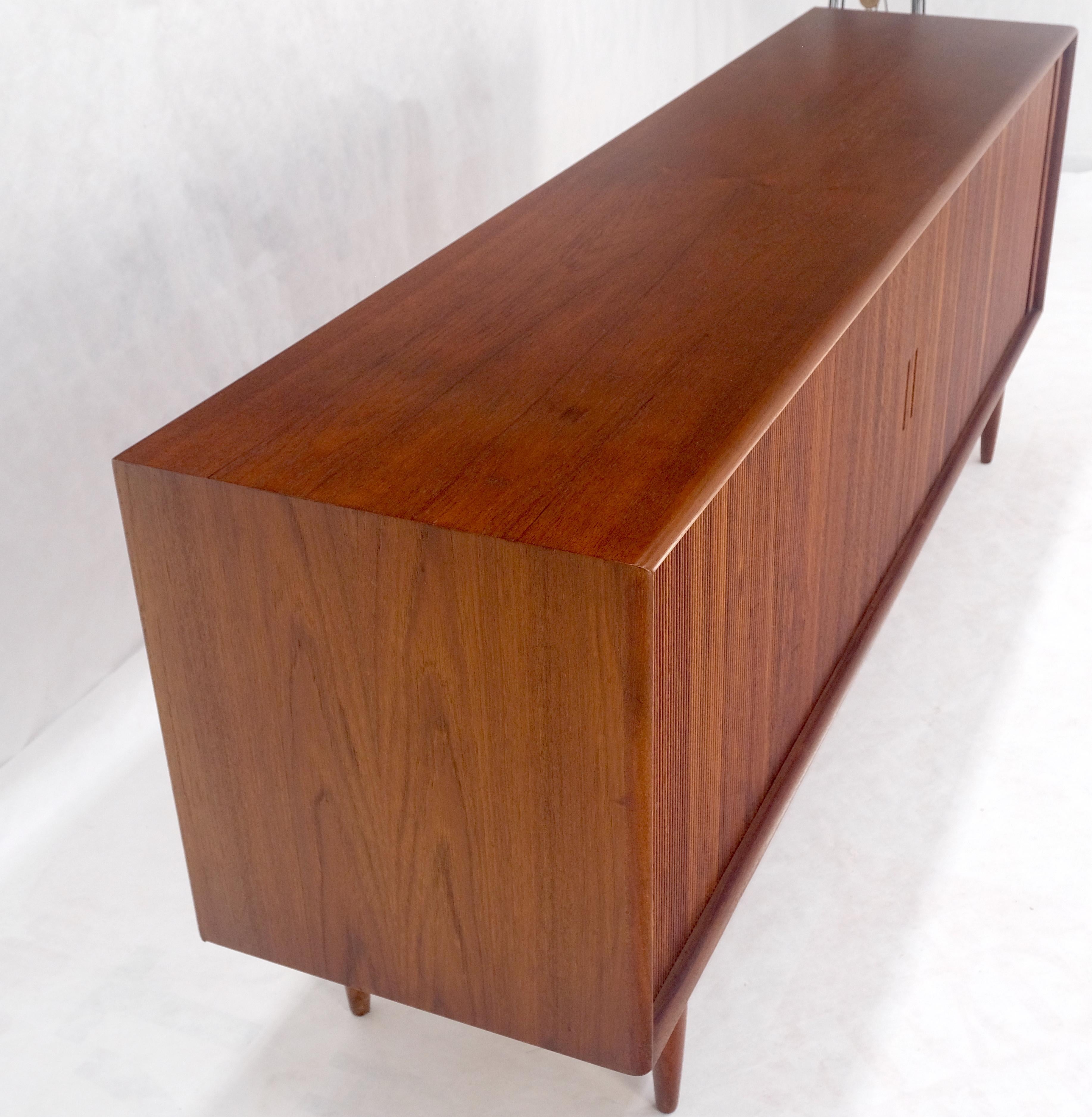 Tambour Doors Early Danish Mid Century Modern Long Credenza Dresser MINT! In Good Condition In Rockaway, NJ