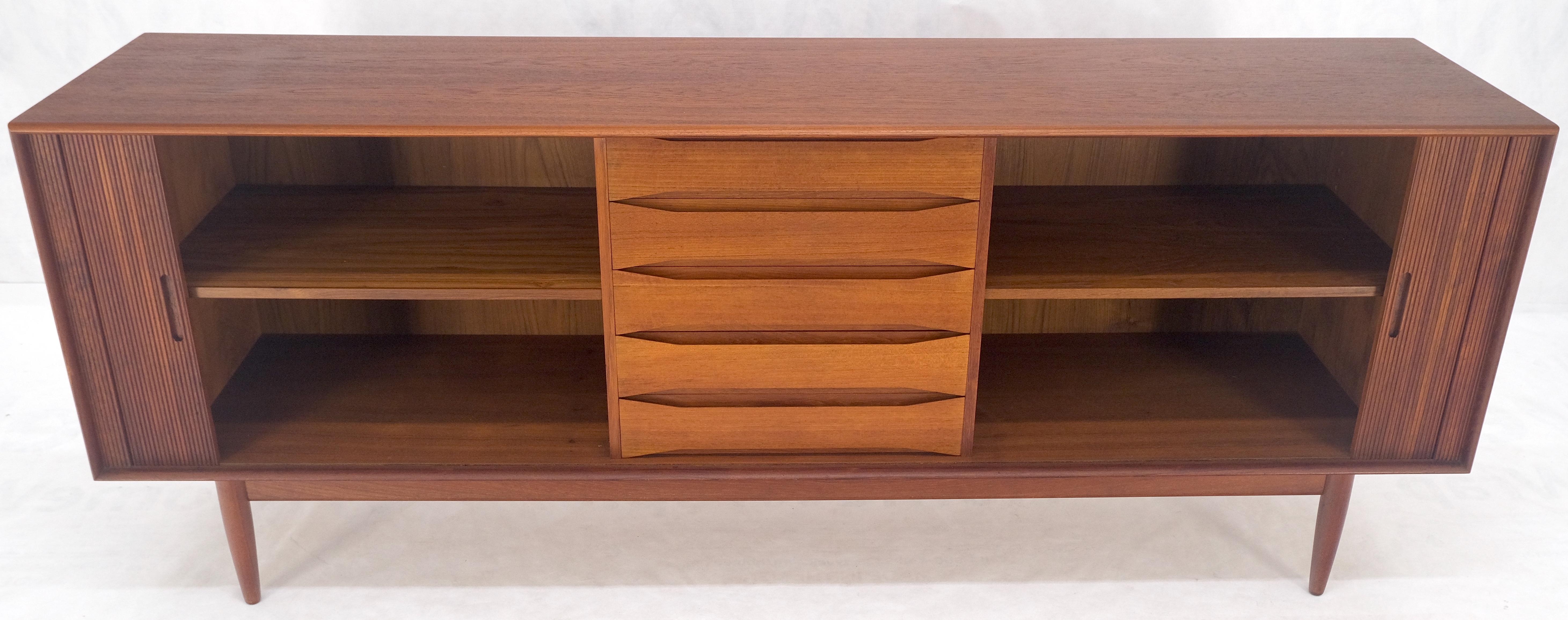 Teak Tambour Doors Early Danish Mid Century Modern Long Credenza Dresser MINT!
