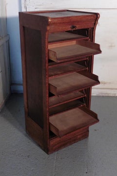 Tambour Fronted Oak Art Deco Filing Cabinet