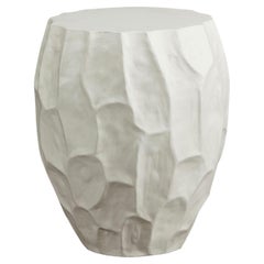 "Tambour" Hand-Sculpted Plaster Side Table in Vintage Whit by Christiane Lemieux