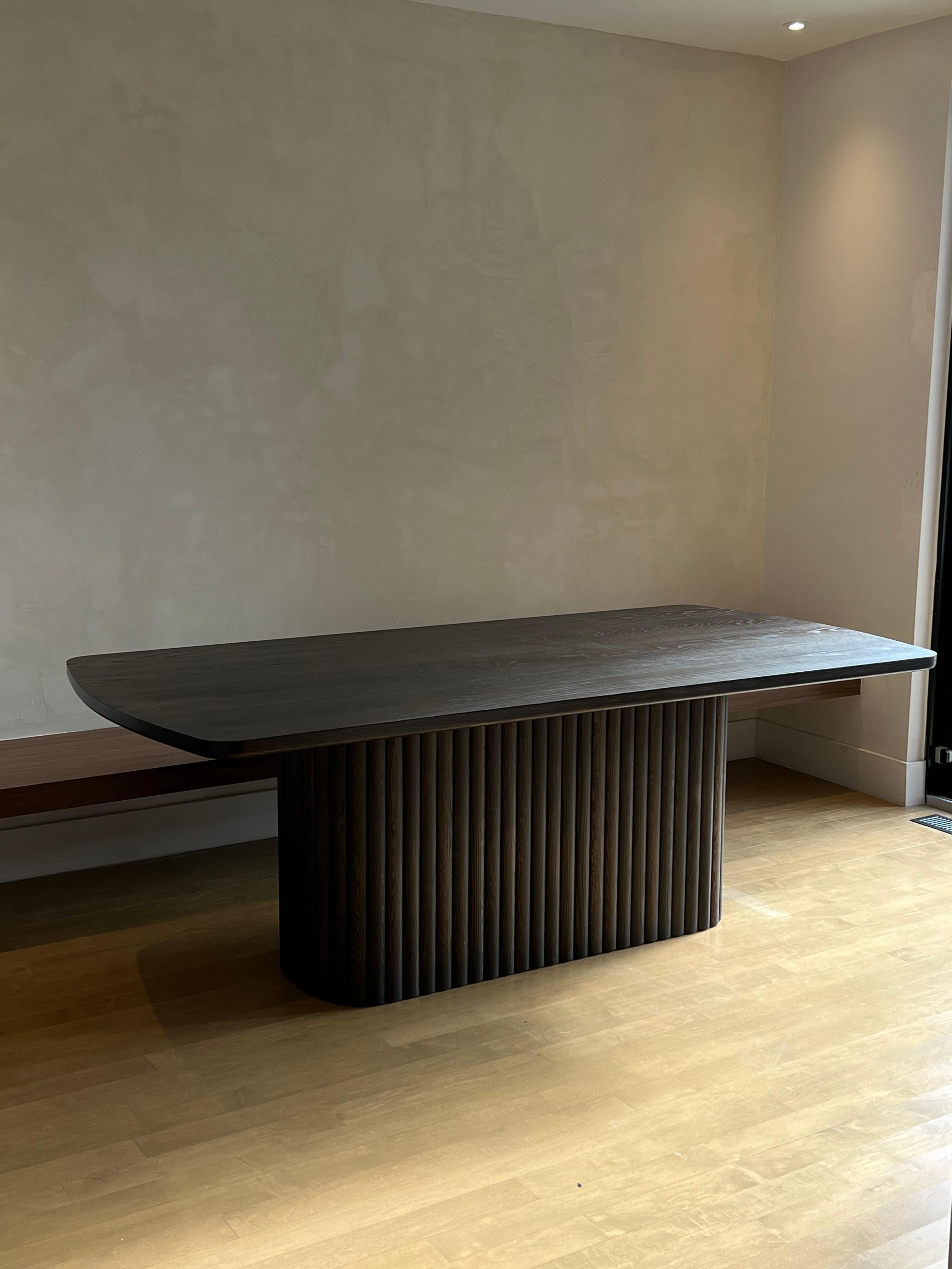 Modern Tambour Pedestal Dining Table, by Ambrozia, Solid Dark Oak  For Sale
