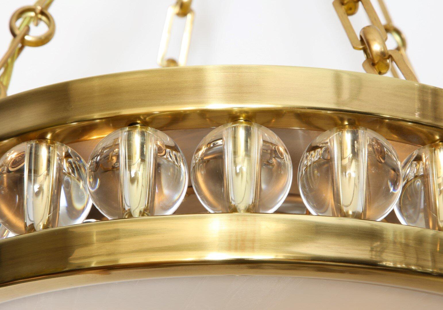 European Tambour Pendant with Chain in Polished Brass by David Duncan Studio 