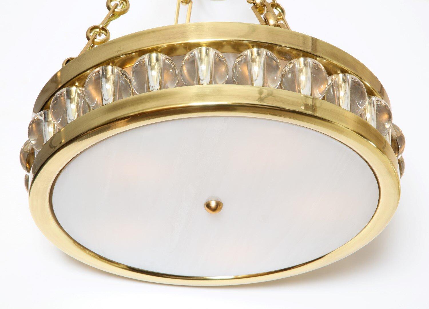 Tambour Pendant with Chain in Polished Brass by David Duncan Studio  In New Condition In New York, NY
