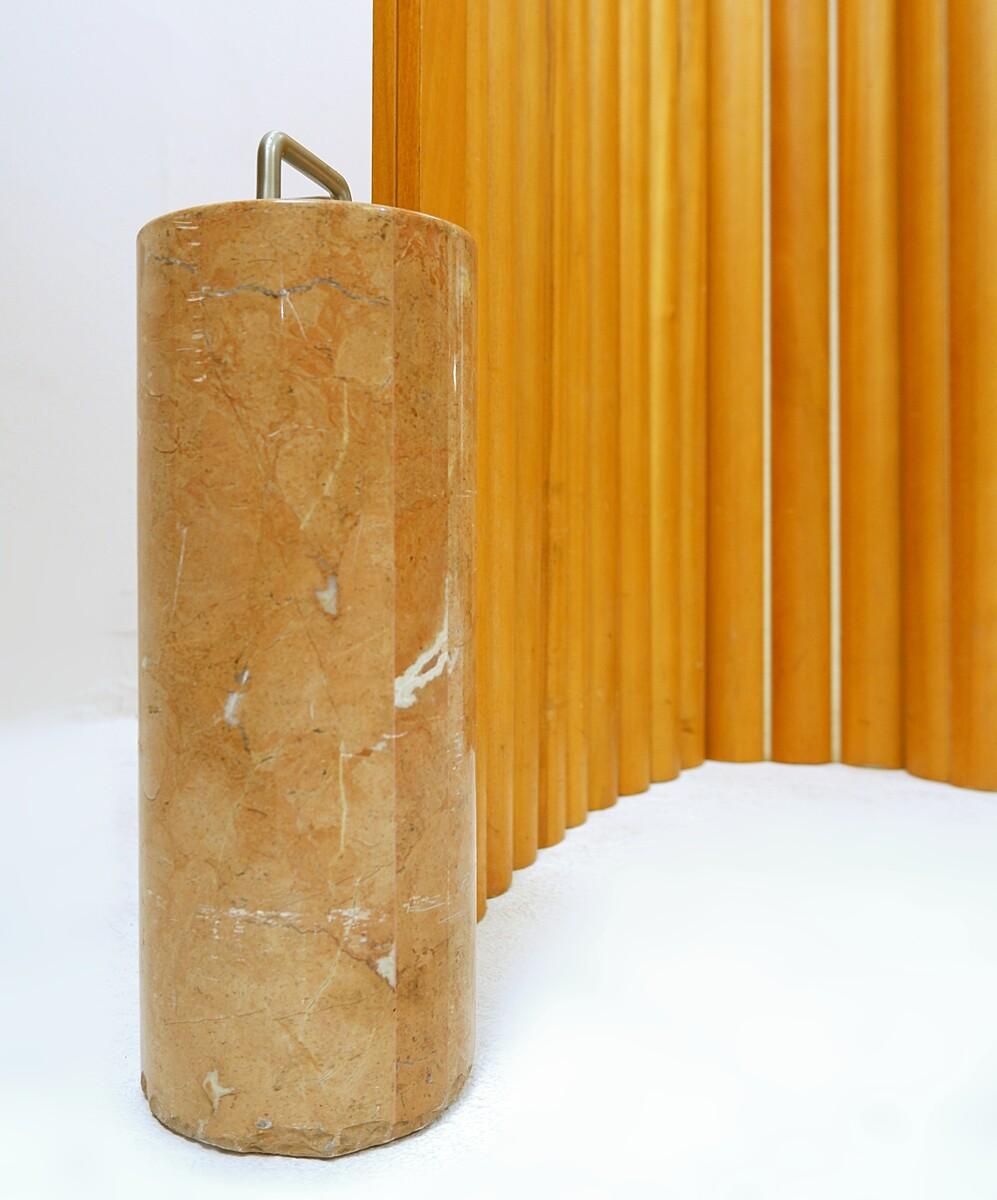 Tambour Screen Room Divider in Solid golden mahogany & Rosso Verona Marble For Sale 7