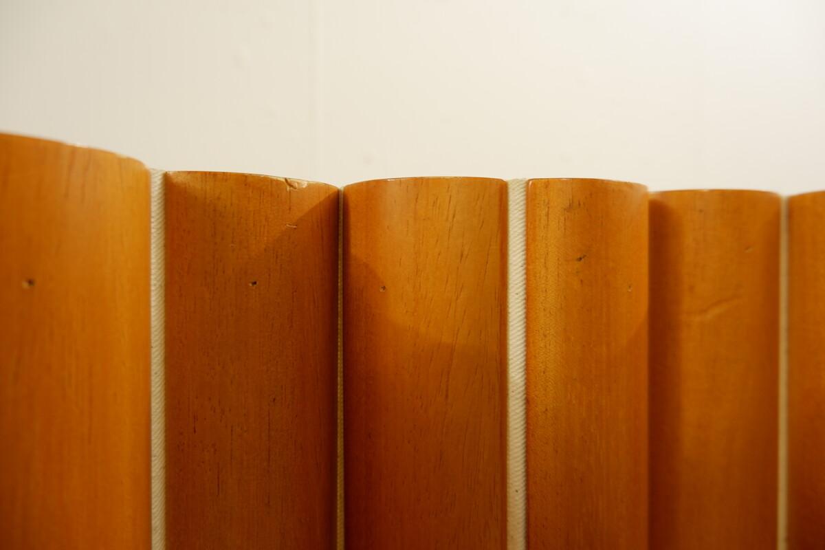 Italian Tambour Screen Room Divider in Solid golden mahogany & Rosso Verona Marble For Sale