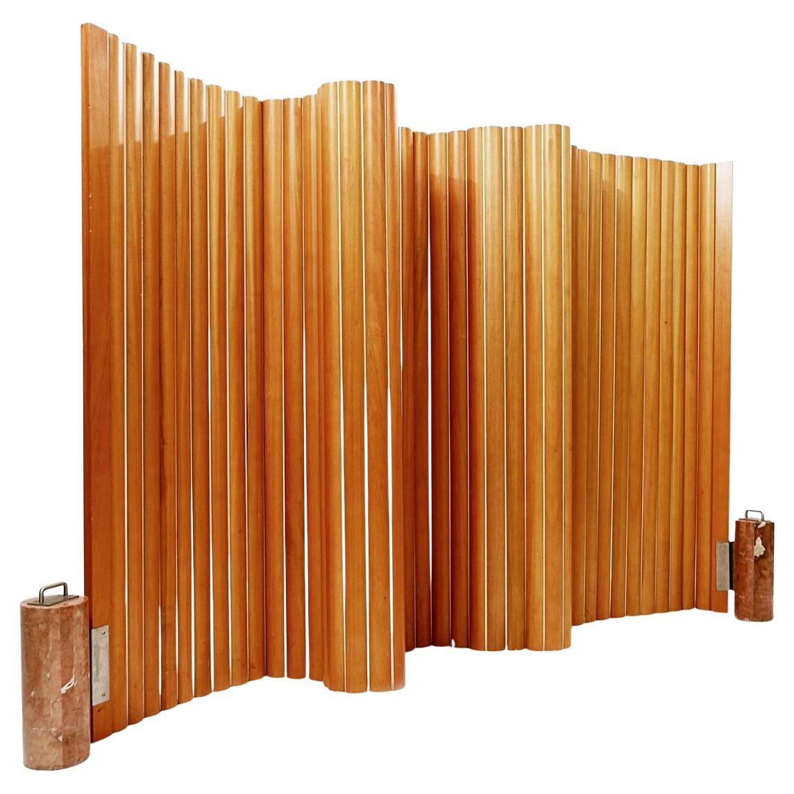 Tambour Screen Room Divider in Solid golden mahogany & Rosso Verona Marble