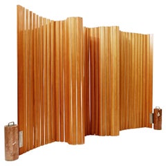Tambour Screen Room Divider in Solid golden mahogany & Rosso Verona Marble