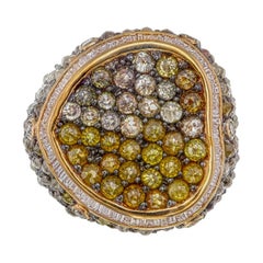 Tambuli-Cut Fancy Diamond Cluster Ring with Baguette Halo in 18k Rose Gold