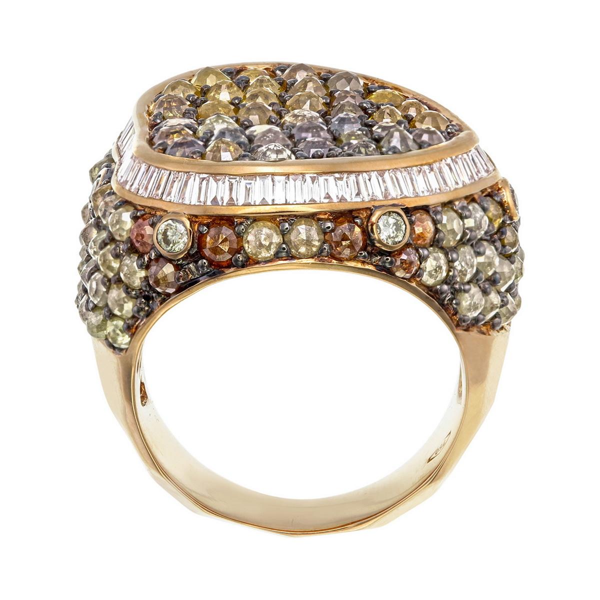 Contemporain Bague à grappes de diamants fantaisie de taille Tambuli avec halo baguette en or rose 18k en vente
