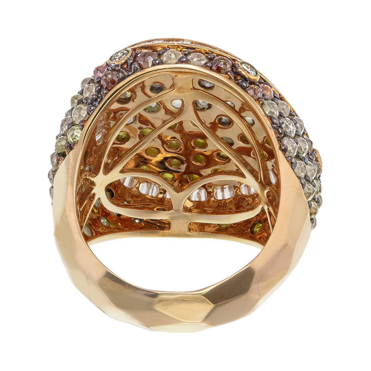Taille rose Bague à grappes de diamants fantaisie de taille Tambuli avec halo baguette en or rose 18k en vente