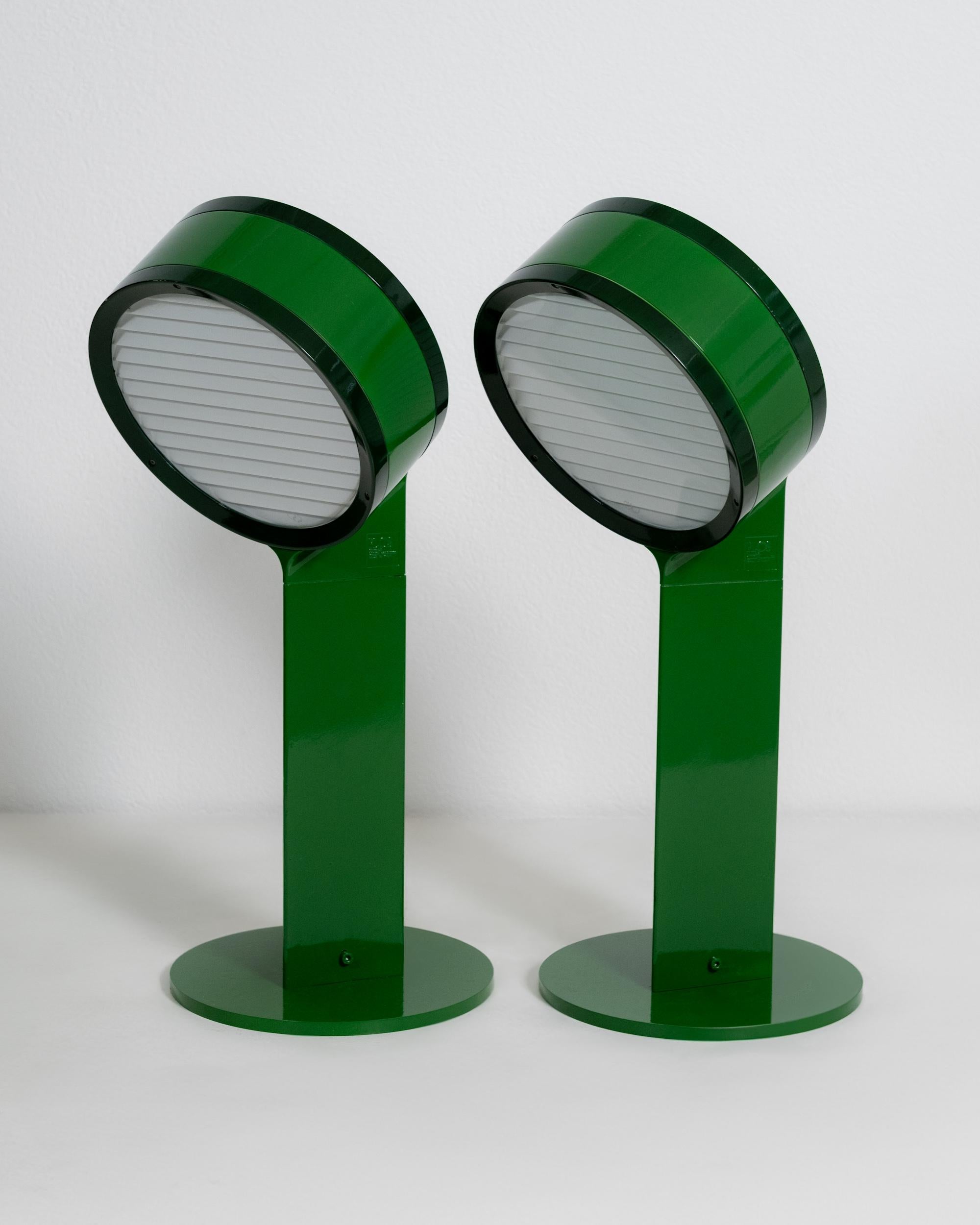 This exceptional pair of Tamburo garden lights, designed by Afra & Tobia Scarpa for FLOS in the 1970s, embodies the understated sophistication and architectural clarity for which the duo is renowned. Originally created for outdoor use, each piece