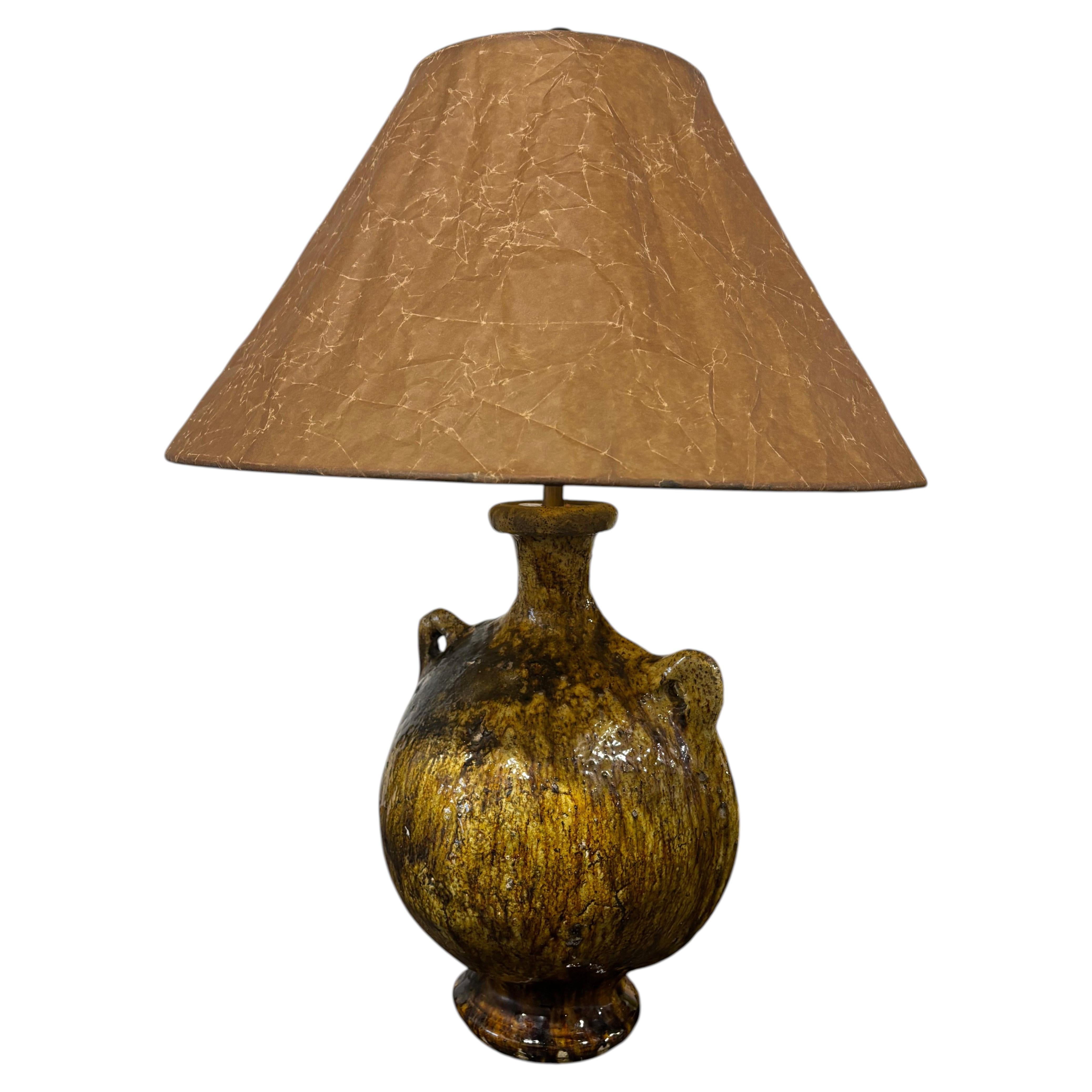 Tamegroute Style Glazed Ceramic Table Lamp with Parchment Shade