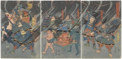 Antique Hokutei, Japanese Woodblock Print, Samurai, Warrior, Oni, Ukiyo-e, Japanese Art