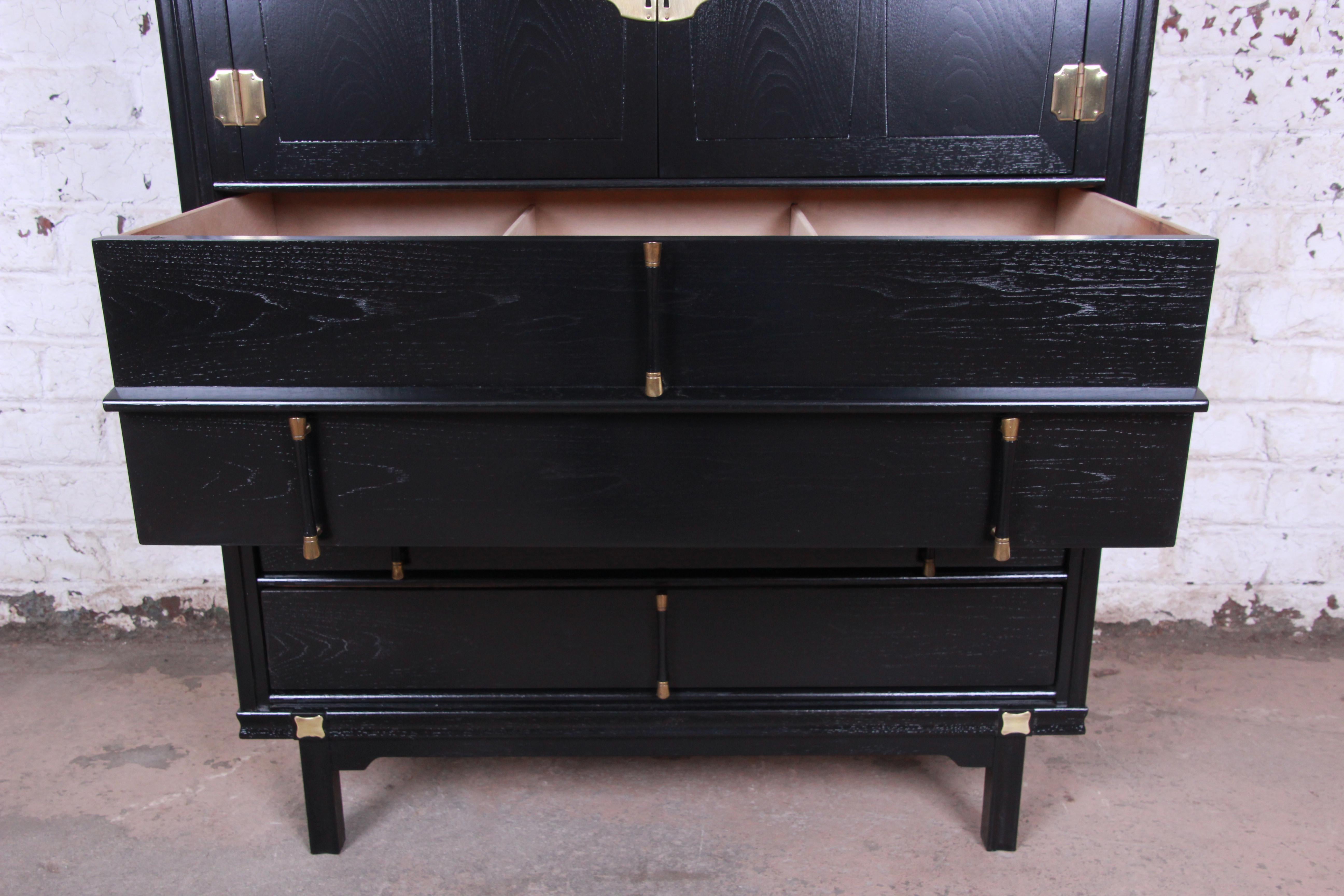 Tamerlane Collection Hollywood Regency Chinoiserie Ebonized Gentleman's Chest 1