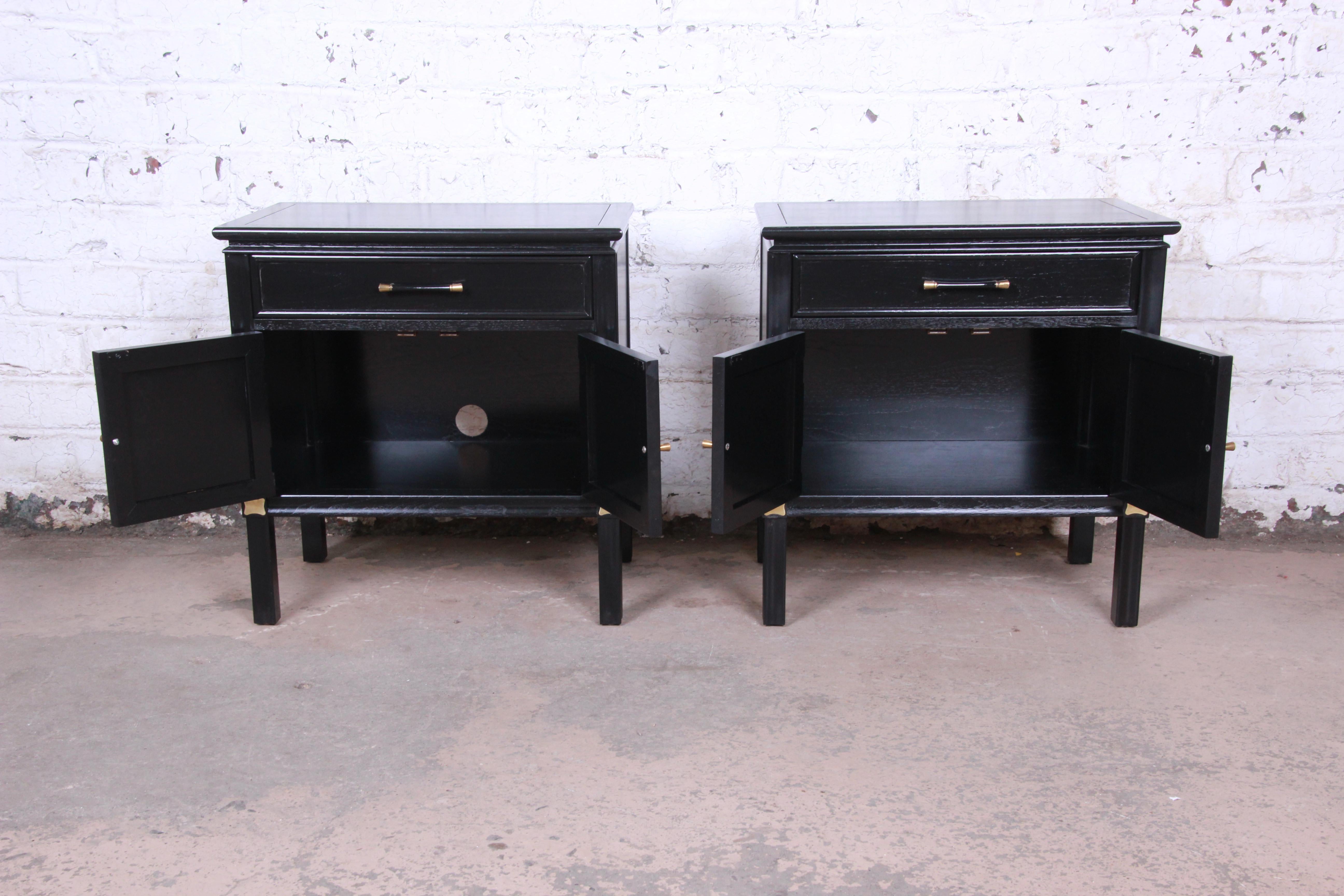 Tamerlane Collection Hollywood Regency Chinoiserie Ebonized Nightstands, Pair 3