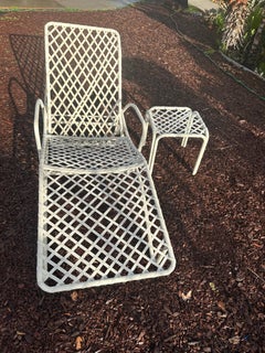 Tamiami Chaise lounge chair+ side table by Brown Jordan, Aluminum + Vinyl straps