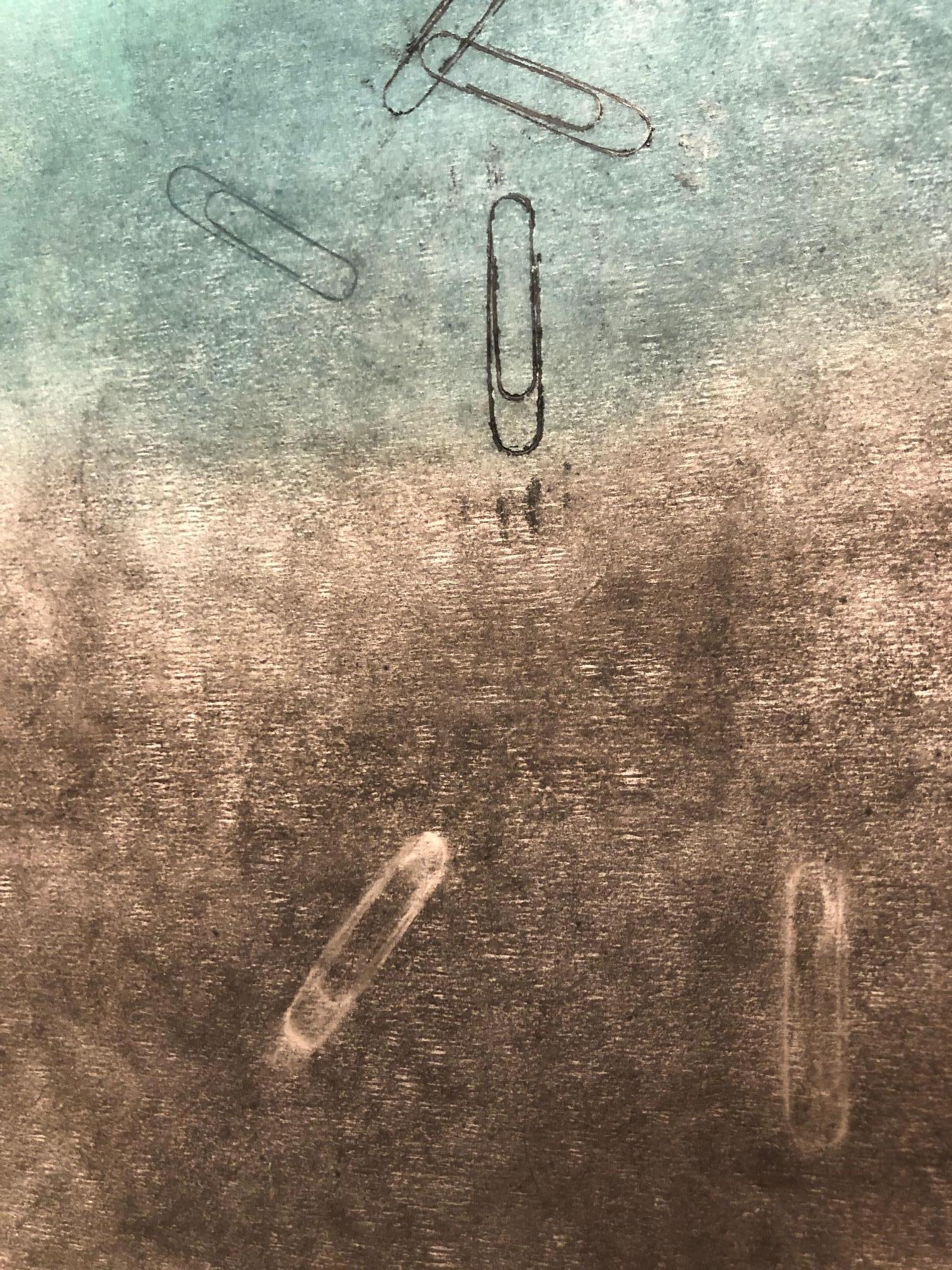 Paper Clip Rubbing, abstracted turquoise pastel rubbing on vellum, 2011 - Abstract Mixed Media Art by Tamiko Kawata
