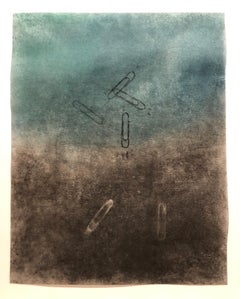 Paper Clip Rubbing, abstracted turquoise pastel rubbing on vellum, 2011