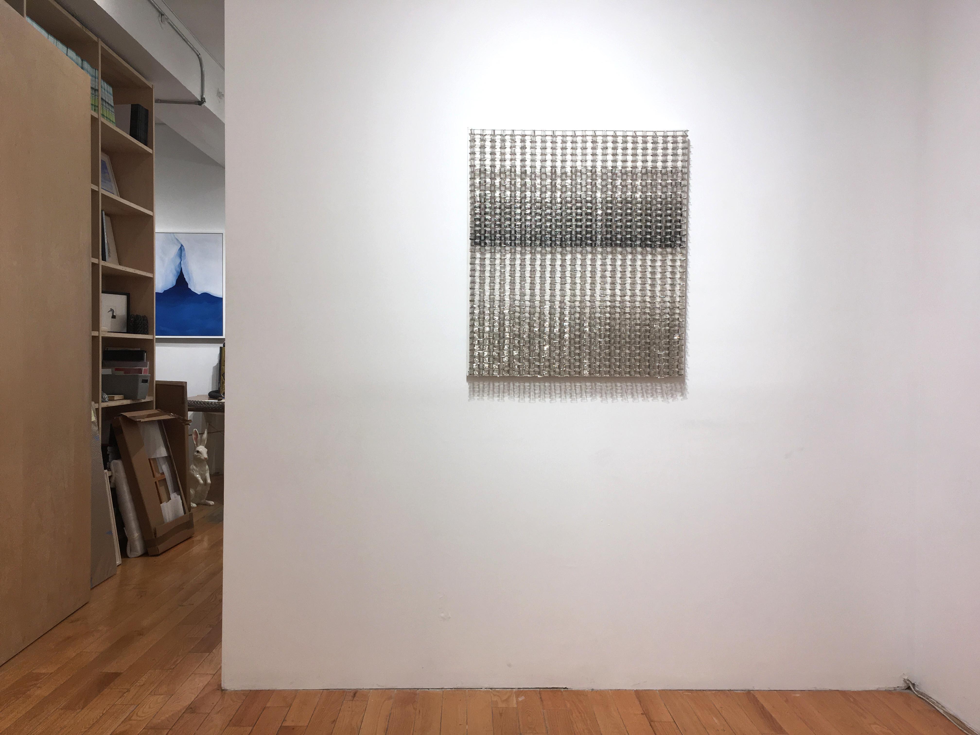 Permutation 11, abstract wall-hanging sculpture, found safety pins - Sculpture by Tamiko Kawata