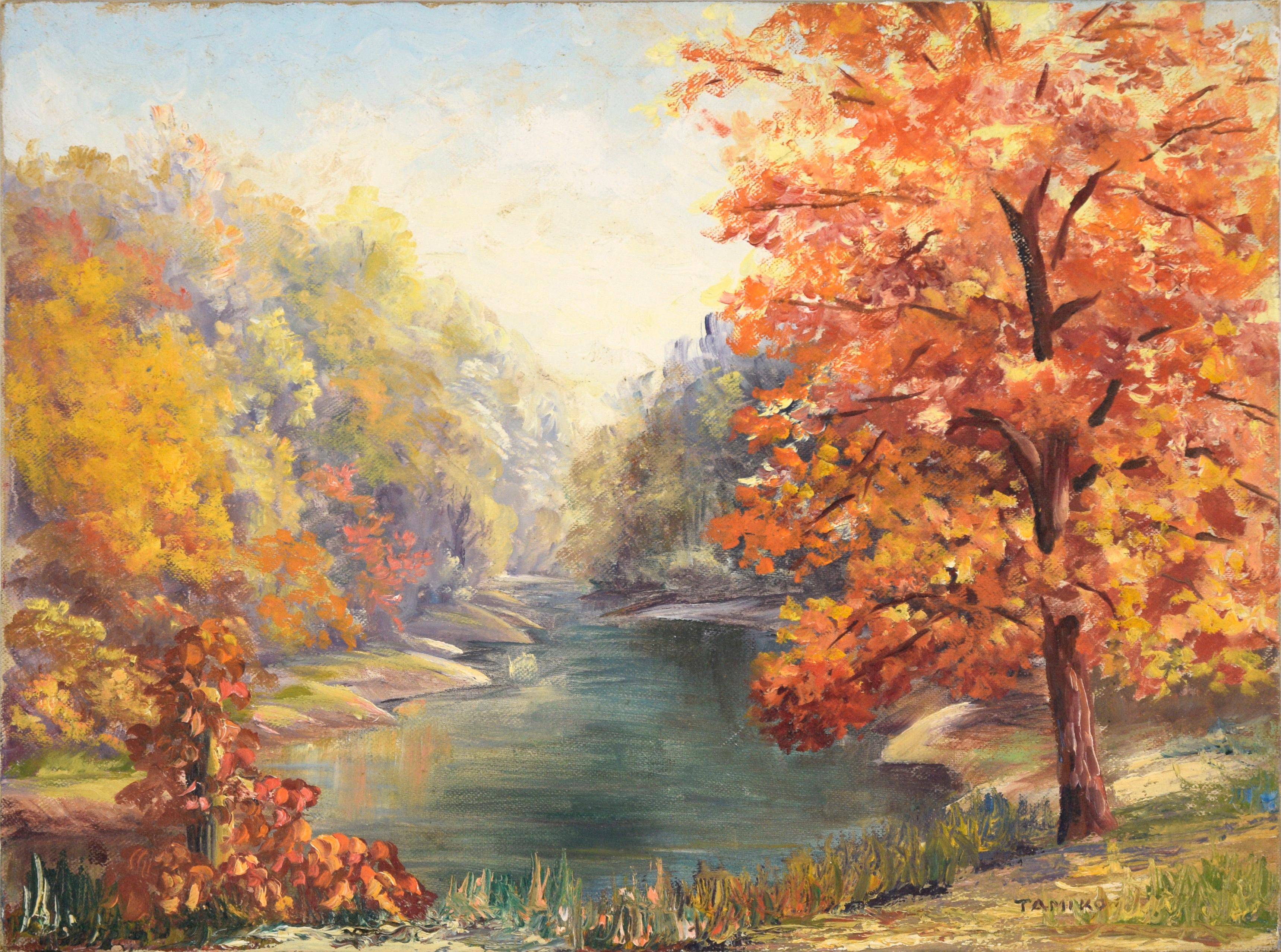 Tamiko Oberholtzer Landscape Painting - Autumn by the Stream - Landscape