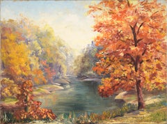 Vintage Autumn by the Stream - Landscape