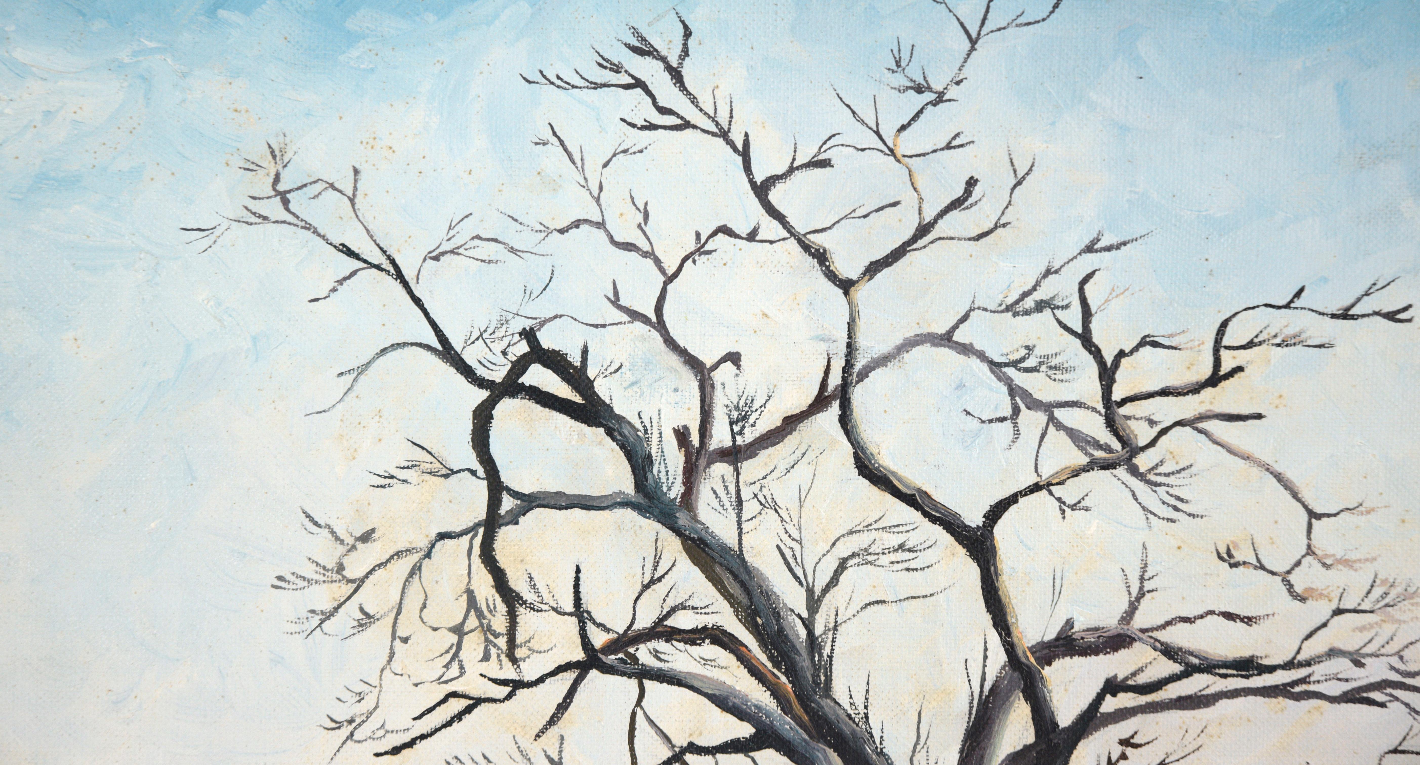 Bare Tree in the Field - Landscape - Painting by Tamiko Oberholtzer