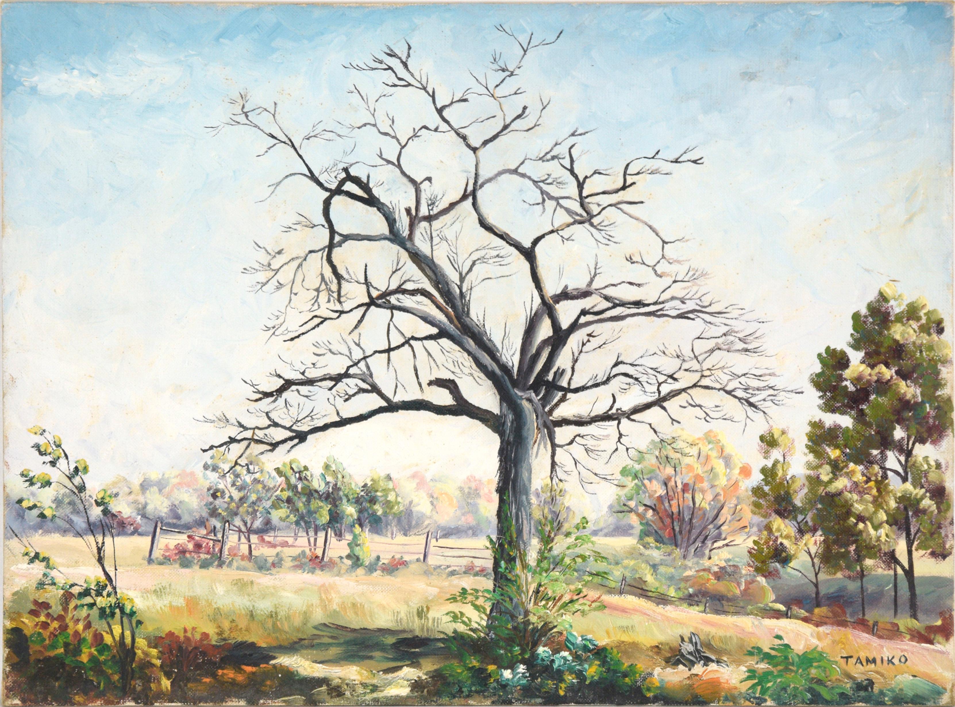 Tamiko Oberholtzer Landscape Painting - Bare Tree in the Field - Landscape
