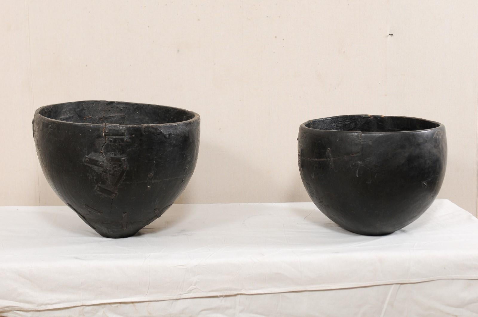 Tamil Nadu, South Indian Carved Wood Water Buckets, Early 20th Century For Sale 3