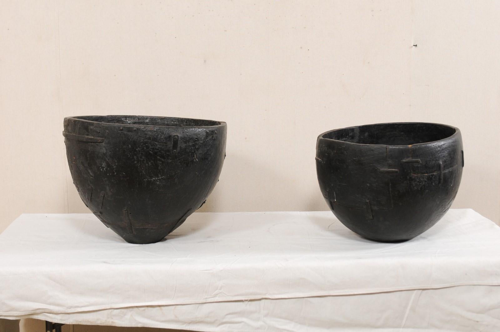 Tamil Nadu, South Indian Carved Wood Water Buckets, Early 20th Century For Sale 4