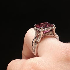 Tamir 18K White Gold Princess Pink Tourmaline Diamond Cocktail Ring Estate 6.75