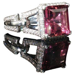 Tamir 18K White Gold Princess Pink Tourmaline Diamond Cocktail Ring Estate 6.75