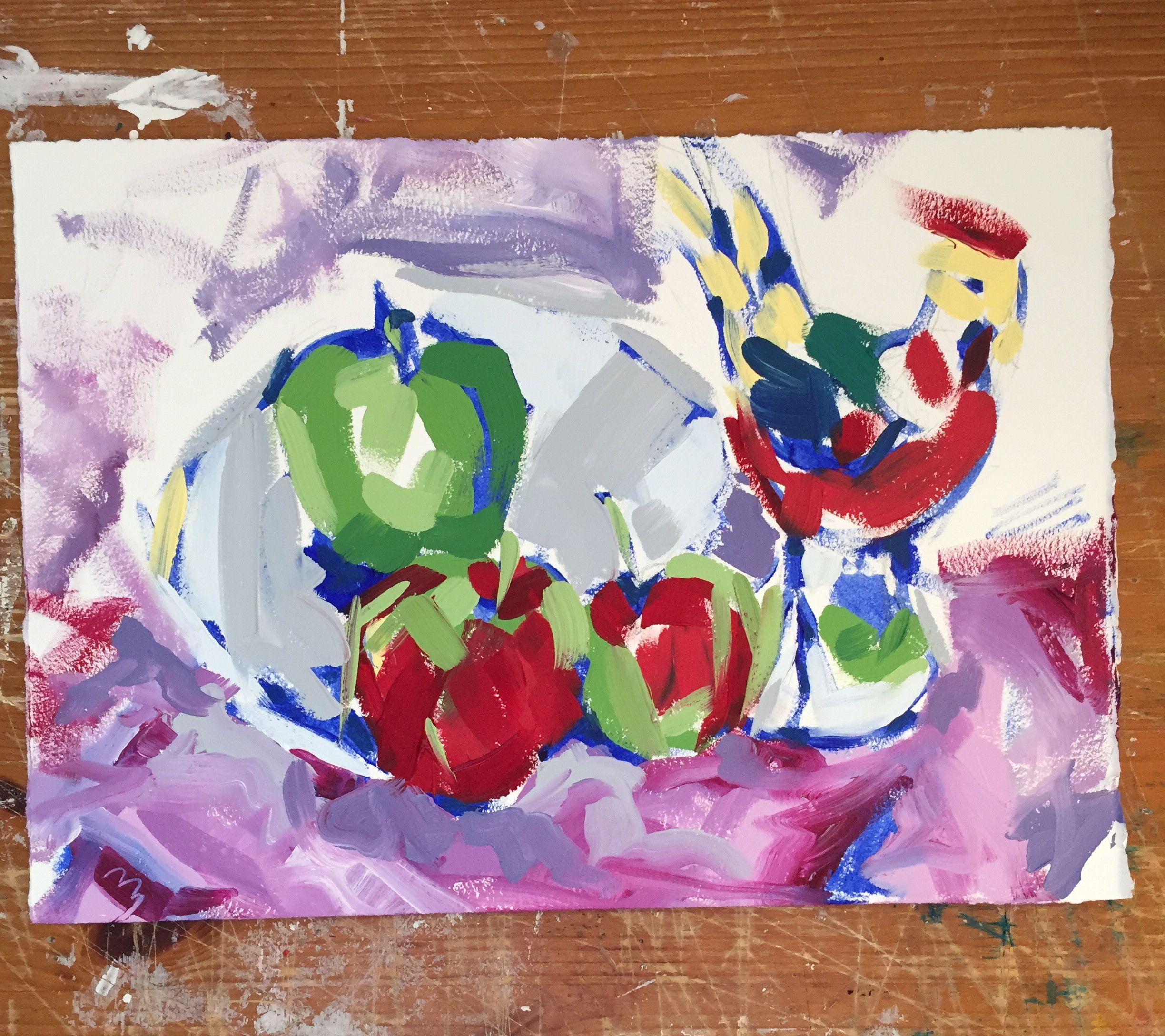 Peinture « faisan et pommes », huile sur papier - Painting de Tammy Silbermann