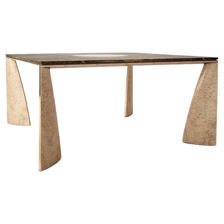 Tamo Wood and Siena Marble Dining Table For Sale