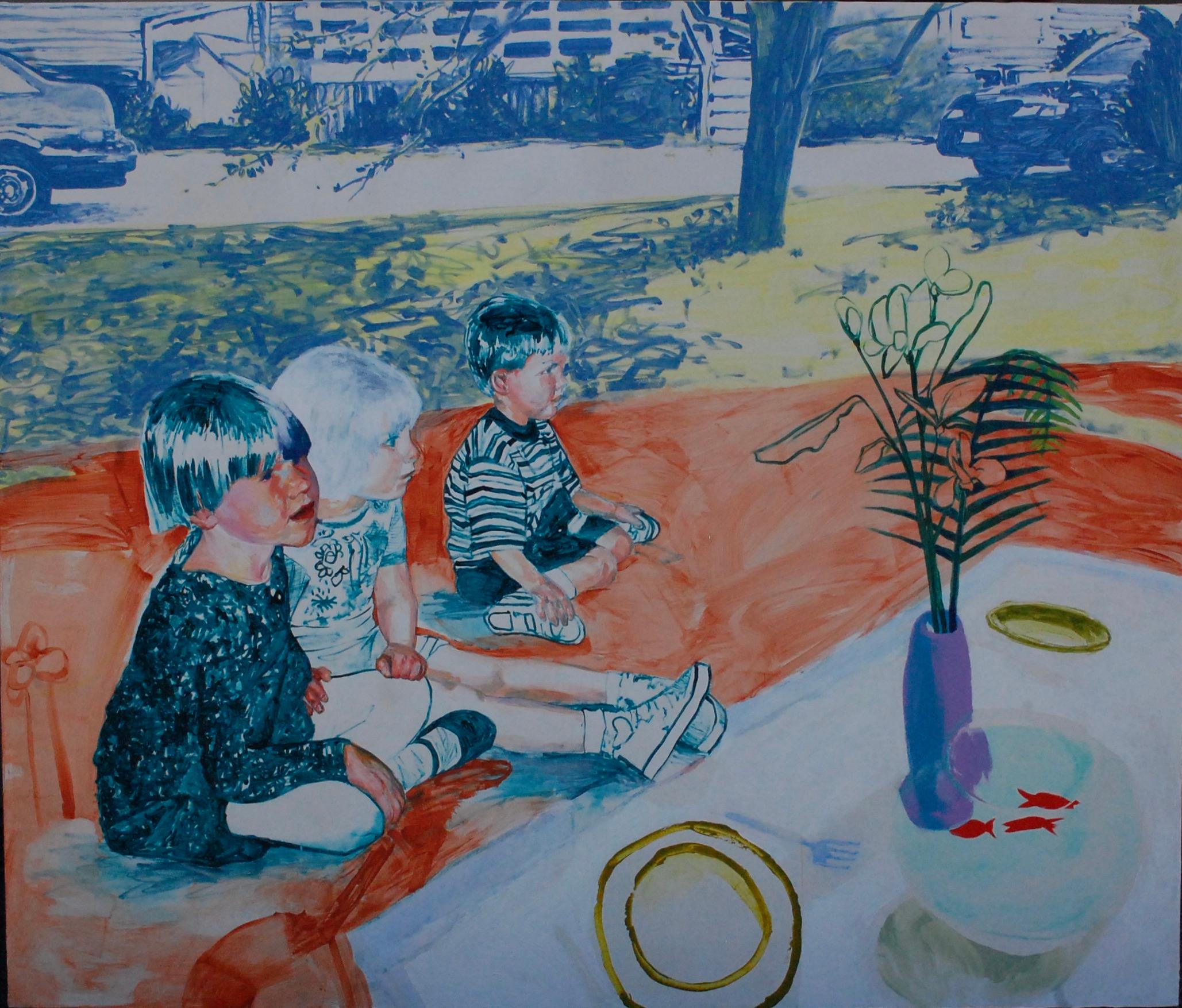 Tamsin Doherty Portrait Painting - Luncheon On The Driveway Large Contemporary Oil 