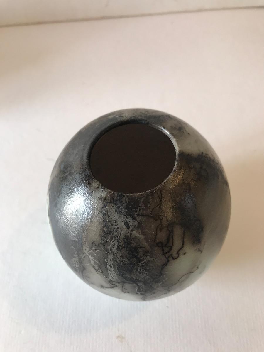 Duck Egg Blue Horse Hair Rake Ball Vase - Small, Stripped, Modern - Contemporary Sculpture by Tamsin Levene