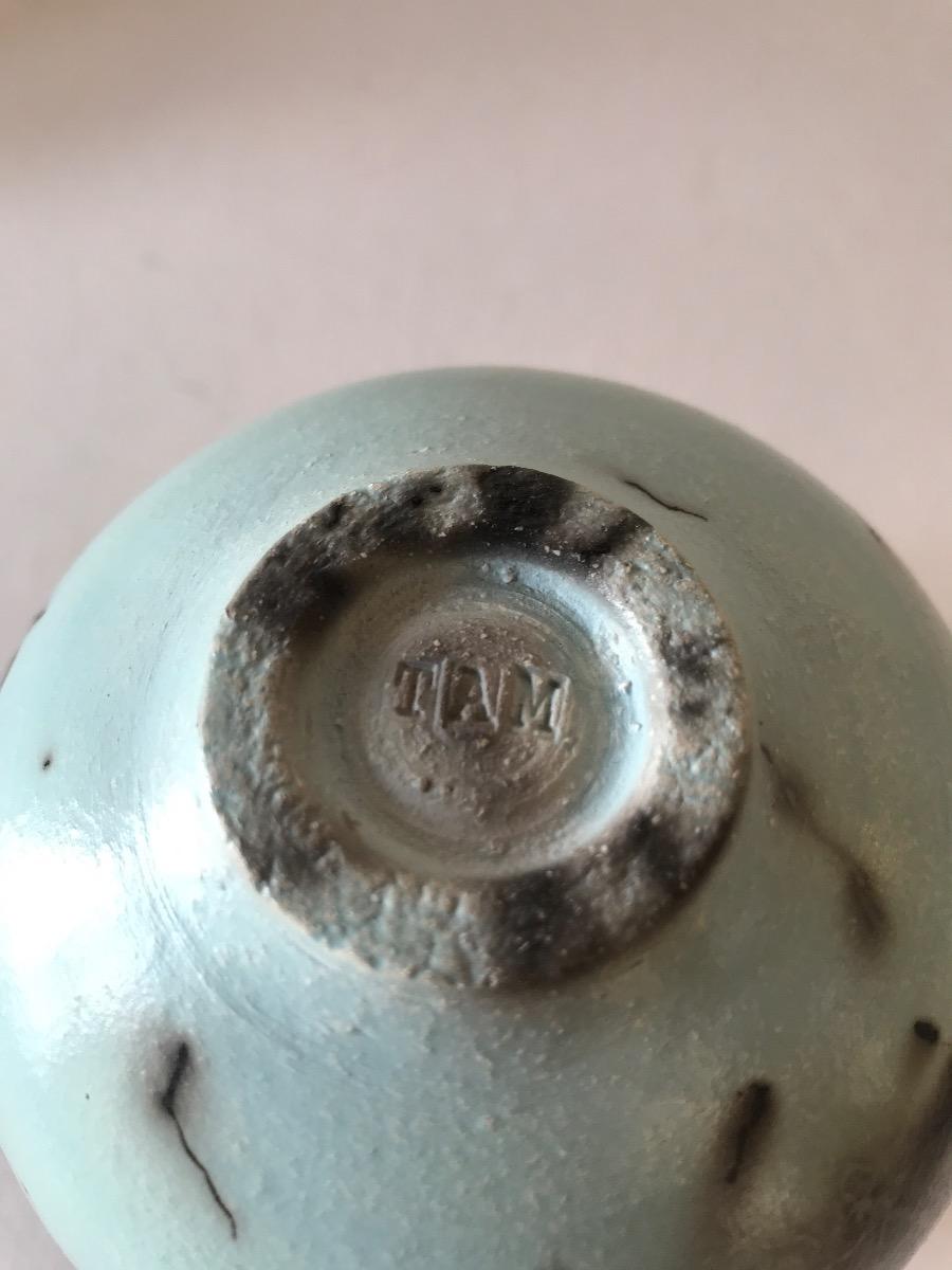 Duck Egg Blue Horse Hair Rake Ball Vase - Small, Stripped, Modern - Gray Still-Life Sculpture by Tamsin Levene