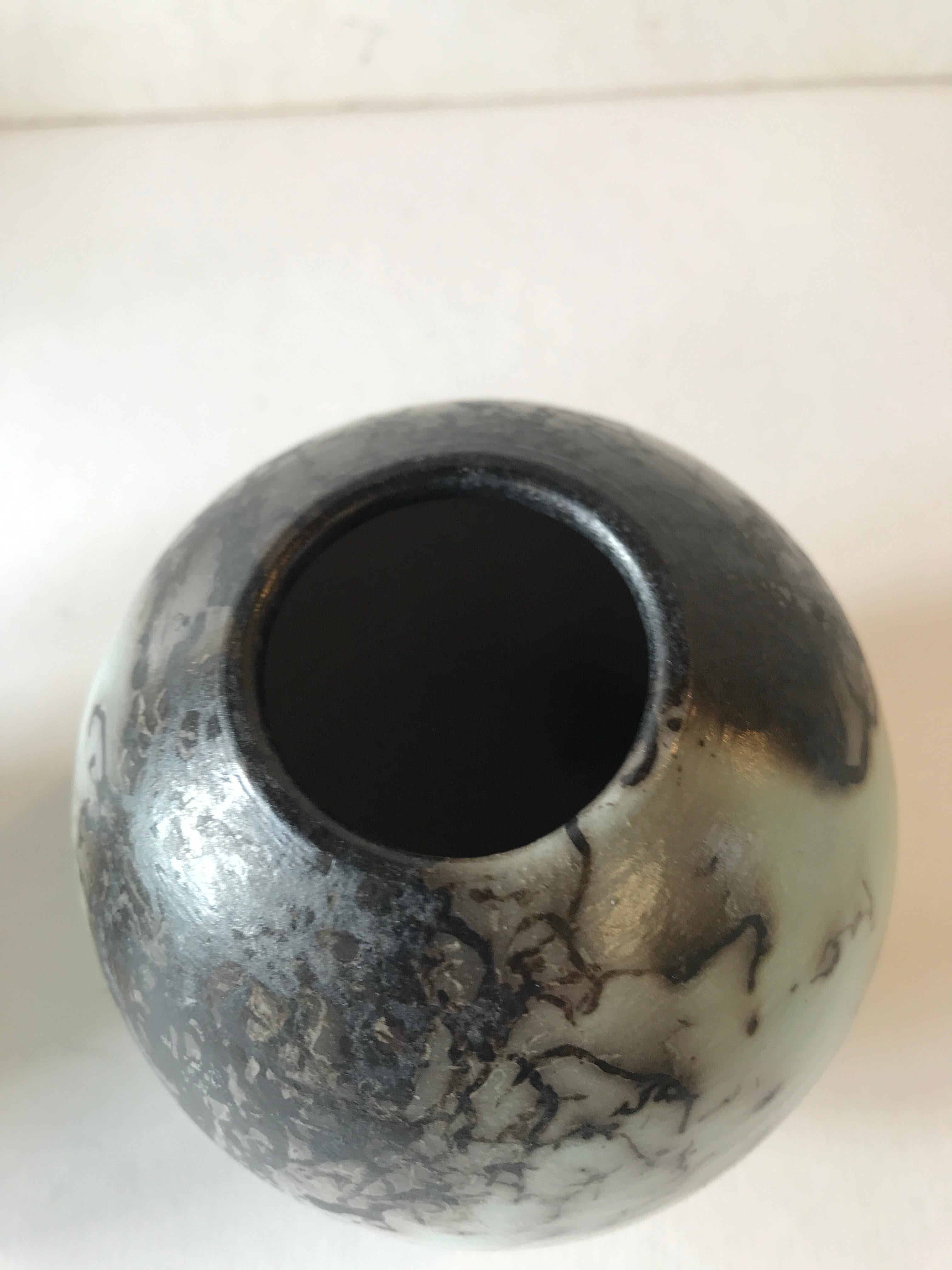 Duck Egg Blue Horse Hair Raku Ball Vase - Medium, Ceramic, Sculpture, Egg, Blue For Sale 1