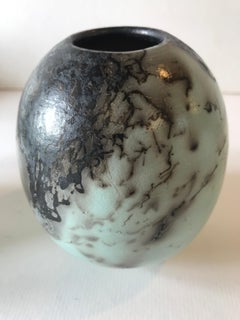 Jarrón Bola Raku de Pelo de Caballo Azul Huevo de Pato - Mediano, Cerámica, Escultura, Huevo, Azul