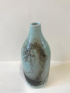In vendita, Ceramica Raku Naked, Vaso blu uovo d'anatra  Extra Small, Ceramica